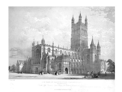 グロスター大聖堂の南西ビュー、c1842。 作： George Hawkins