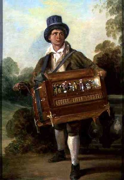 The Hurdy Gurdy Player」（油彩・パネル） 作： George Hayter
