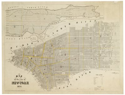 ニューヨーク市の地図、1854年（彫刻、紙にインク） 作： George Hayward
