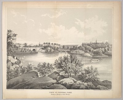 セントラルパークのバルコニーブリッジとオークブリッジバレンタインマニュアル、1861のビュー。 作： George Hayward