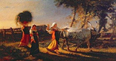 牛を運転するカンパーニャのイタリアの農民女性 作： George Hemming Mason