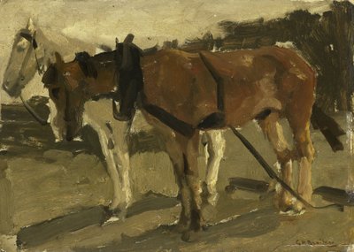 スヘフェニンゲンの茶色の馬と白い馬 作： George Hendrik Breitner