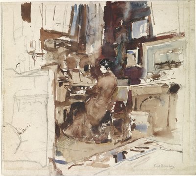 ハーモニウムの後ろのスタジオの女性 作： George Hendrik Breitner