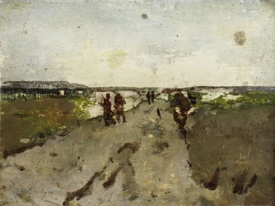Waalsdorp の近くの風景、機動中の兵士と 作： George Hendrik Breitner