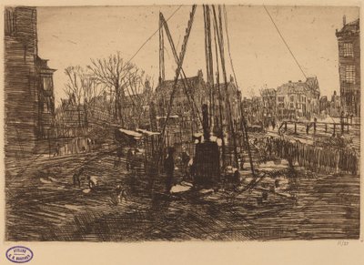 杭打ち機が前景にあるオランダの都市のシーン 作： George Hendrik Breitner