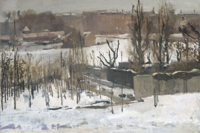 雪の中でアムステルダムのオーステルパークの眺め、1892年 作： George Hendrik Breitner