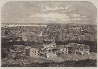 キャピトルが手前にあるワシントン市の鳥瞰図 作： George Henry Andrews