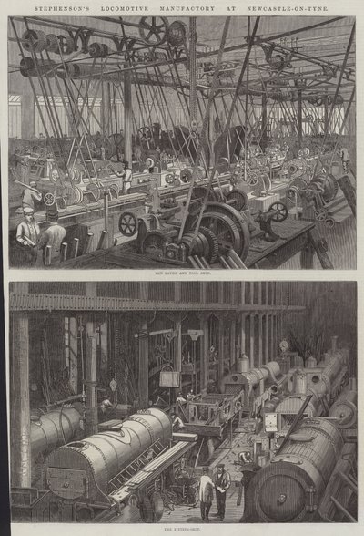 ニューカッスルオンタインのスティーブンソンの機関車製造所 作： George Henry Andrews