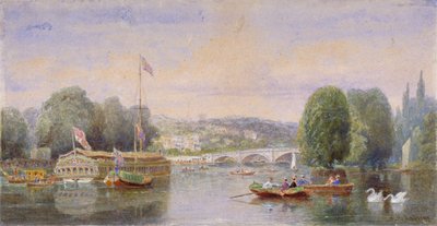 遠くにリッチモンド橋とリッチモンド・ヒルがあるテムズ川、ロンドン、1867年 作： George Henry Andrews