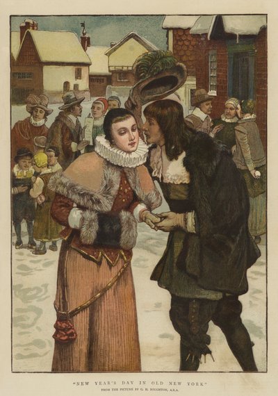 旧ニューヨークの元旦（クロモリト） 作： George Henry Boughton