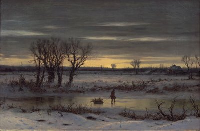 アルバニー近くの冬の夕暮れ、1858（リネンに油彩） 作： George Henry Boughton