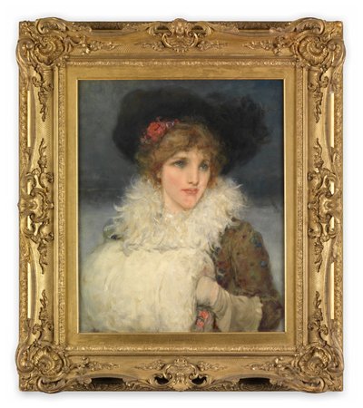 女性、ハーフレングス（キャンバスに油彩） 作： George Henry Boughton