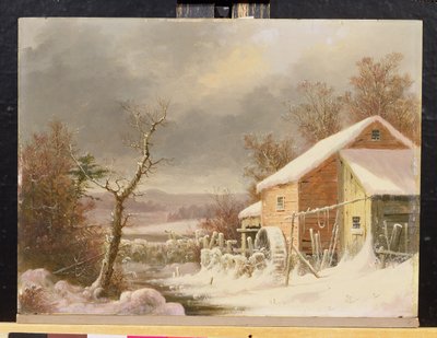 1861年冬のオールドミル（木製パネルに油彩） 作： George Henry Durrie