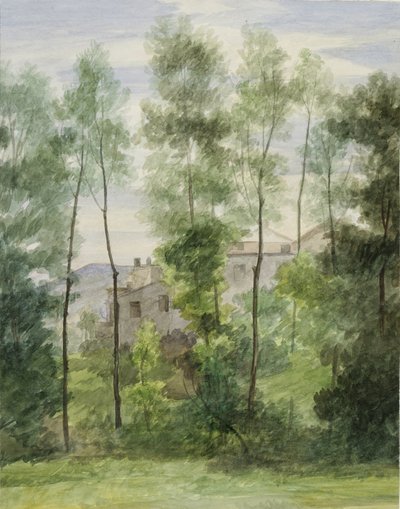 建物のある風景（紙にトイレ） 作： George Henry Hall