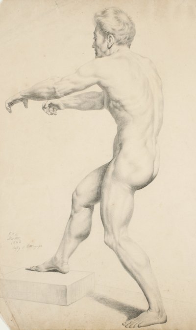無題-1842年にリトグラフからコピーされた男性のヌード（バフウーヴ紙にグラファイト） 作： George Henry Hall
