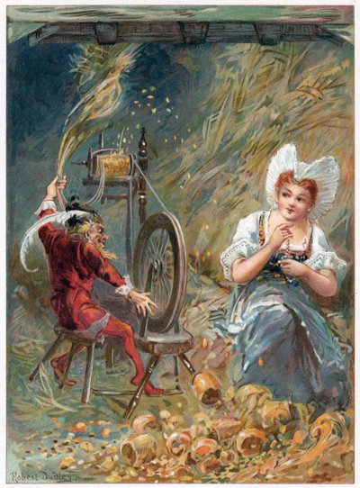 Rumpelstiltskin 紡績、アーネスト ミスター発行の「ワンス アポン ア タイム」のイラスト、1900 年頃（カラー リソ） 作： George Henry Thompson