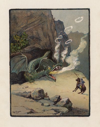 セント・ジョージとドラゴン（カラーリトグラフ） 作： George Henry Thompson