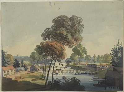 ナイアガラの滝近くのチパワの村、1801年頃（織り紙にトイレ） 作： George Heriot