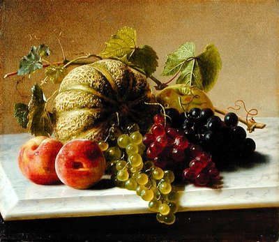 メロンとブドウの静物画 作： George Hetzel