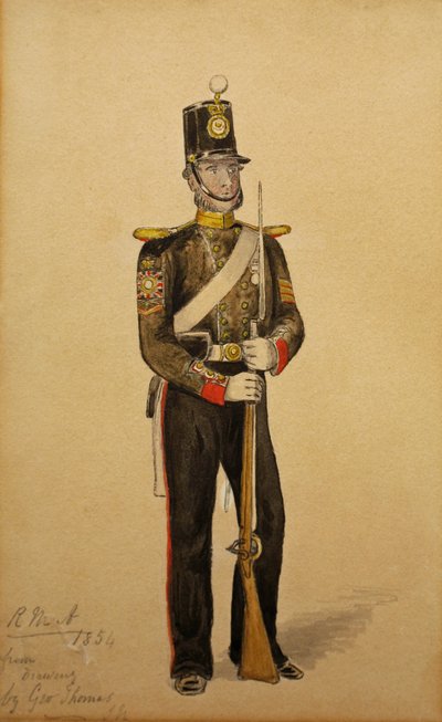 イギリス海軍大砲のカラー軍曹、1854年（紙にトイレ） 作： George Housman Thomas