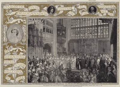 1863年3月10日、ウィンザー城のセントジョージズチャペルにあるデンマークのウェールズ王子とアレクサンドラ王女の結婚 作： George Housman Thomas