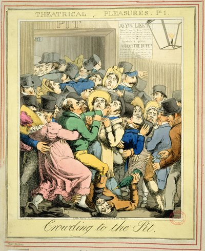 「劇場の喜び」からピットへの混雑pl。 1821年1月 作： George Humphrey