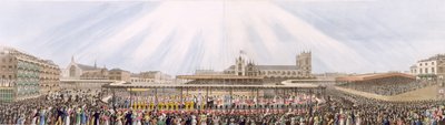 1821年7月19日、ウェストミンスターホールから修道院までのジョージ4世の戴冠式行列の眺め（アクアチント） 作： George Humphrey