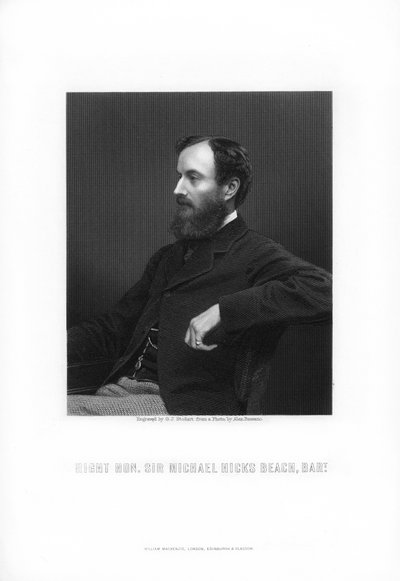 マイケルエドワードヒックスビーチ、初代伯爵セントアルドウィン、イギリスの政治家、1881年。 作： George J. Stodart