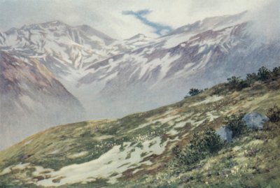 Le Planetから見たCol De Balme、Argentiereの上（カラーリトグラフ 作： George Jackson Flemwell