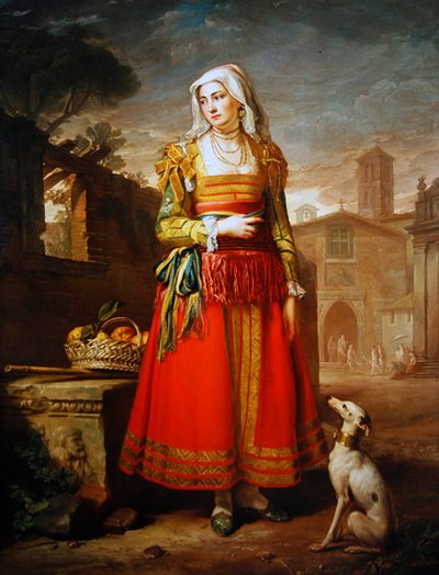 イタリアの衣装を身にまとった貴婦人の肖像（全身）（油彩・キャンバス 作： George James