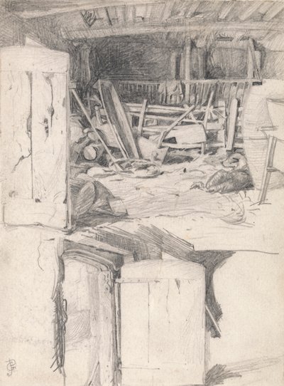 「ガチョウ」の習作、1867年：納屋の内部 作： George John Pinwell