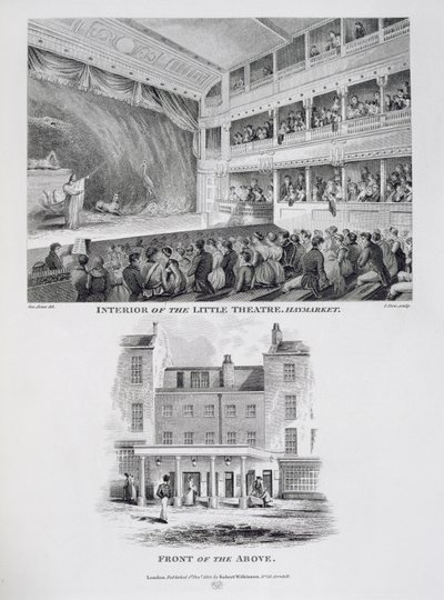 ジェームズストウ（c.1770-1820）1815によって彫刻されたリトルシアター、ロンドンのヘイマーケット、および上記の正面の内部 作： George Jones