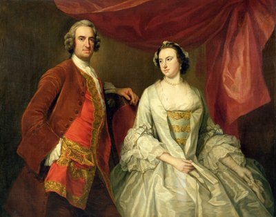1747年にハンプシャーのウィッカムにあるリトルパークハウスの行方不明の家族の男と女 作： George Knapton