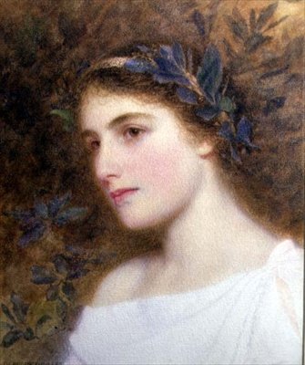 月桂樹のカチューシャをつけた女の子（水彩・紙） 作： George Lawrence Bulleid