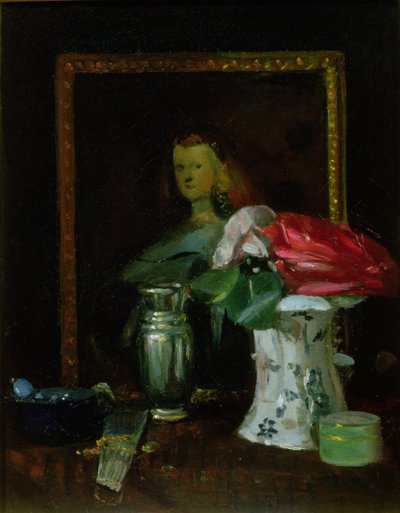 バラ、ポートレート、花瓶、ファンの静物 作： George Leslie Hunter