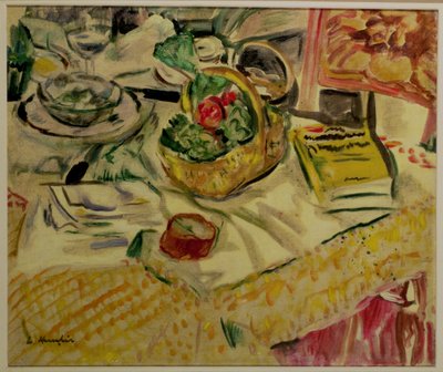 野菜のバスケットのある静物 作： George Leslie Hunter