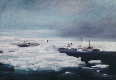 ジェームズ・ケアード、ダドリー・ドッカー、スタンコム・ウィルズが1916年4月にウェッデル海の流氷に係留 作： George Marston