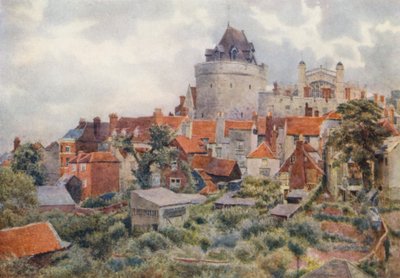 グレート・ウェスタン駅から見た城の西端（カラーリトグラフ） 作： George Moore Henton