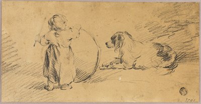 ボールと犬と遊ぶ子供 作： George Morland