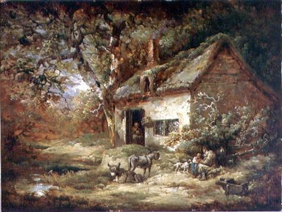 ロバのいるコテージのドア（油彩・キャンバス） 作： George Morland