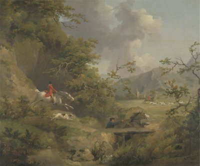丘陵地帯でのキツネ狩り（キャンバスに油彩） 作： George Morland