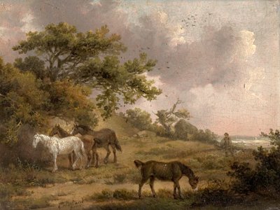 4頭の馬のいる風景 作： George Morland