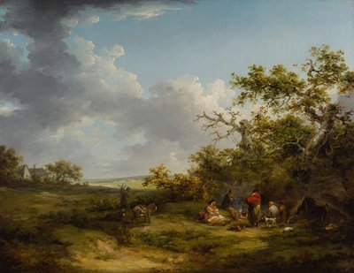 ジプシー野営地のある風景（キャンバスに油彩） 作： George Morland