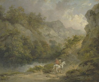 馬に乗った二人の男と岩の多い風景 作： George Morland