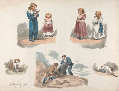5点セット：こども習い事・犬・猫など 作： George Morland