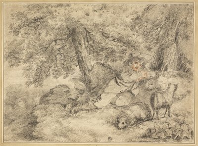 森の羊たちと羊飼いの少年 作： George Morland