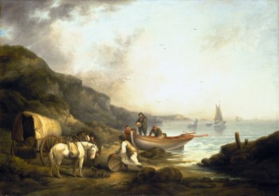 海岸での密輸業者の往来。19世紀初頭、キャンバスに油彩、ジョージ・モーランド（1763-1804）作。 作： George Morland