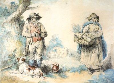 Higglers（パステル（黒）と水彩（紙に貼り付け）） 作： George Morland