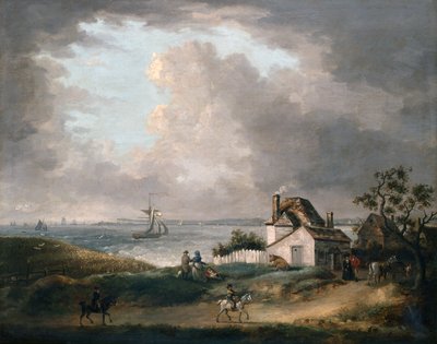 港とポートランド ビルを遠望するウェーマス湾 作： George Morland