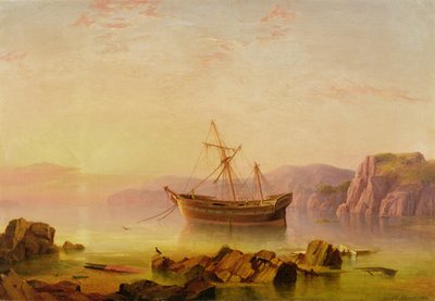 夕暮れ時の湾のアンカーで船 作： George Mounsey Wheatley Atkinson